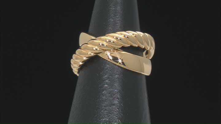 18k Yellow Gold Over Sterling Silver Polished & Textured Crossover Ring Video Thumbnail