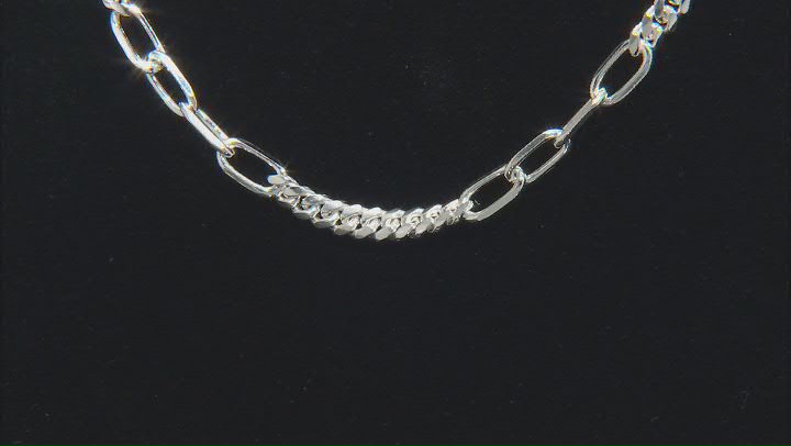 Sterling Silver Cuban & Paperclip Link Station 20 Inch Necklace Video Thumbnail