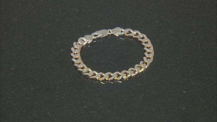 Sterling Silver & 18k Yellow Gold Over Sterling Silver 8mm Diamond-Cut Curb Link Bracelet Video Thumbnail