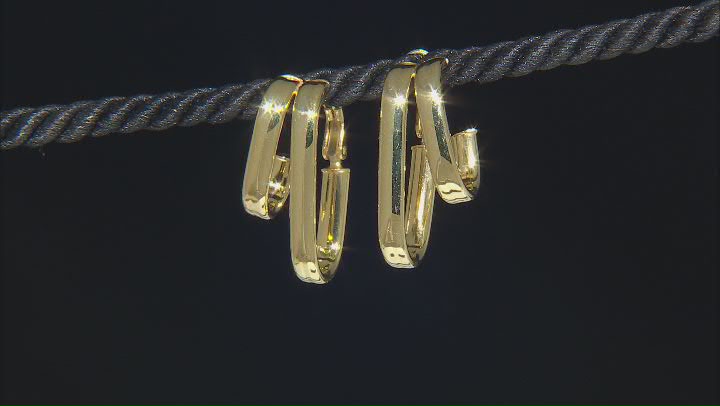 18k Yellow Gold Over Sterling Silver Double Oval Link J-Hoop Earrings Video Thumbnail