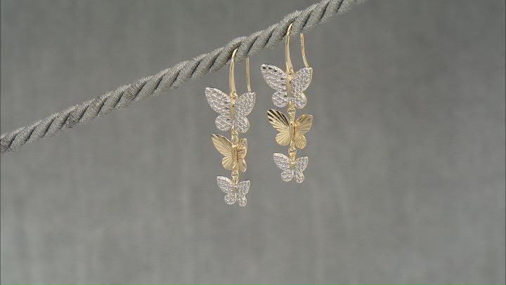 18k Yellow Gold Over Sterling Silver & Rhodium Over Sterling Silver Butterfly Dangle Earrings Video Thumbnail