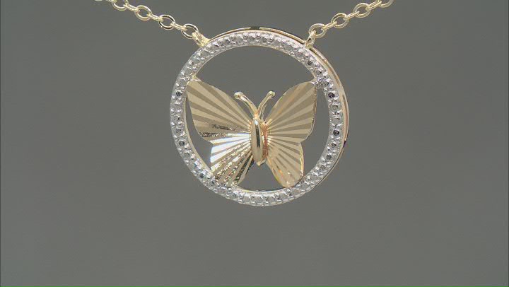 18k Yellow Gold Over Sterling Silver & Rhodium Over Sterling Silver Butterfly 20 Inch Necklace Video Thumbnail