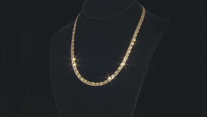 18k Yellow Gold Over Sterling Silver 5mm Braided Herringbone Link Bracelet & 18 Inch Chain Set of 2 Video Thumbnail