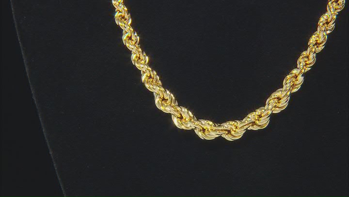 18k Yellow Gold Over Sterling Silver 6mm Graduated Rope 20 Inch Chain Video Thumbnail