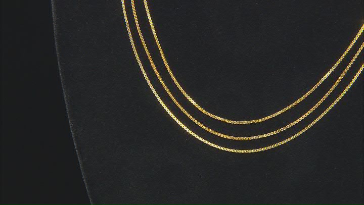 18k Yellow Gold Over Sterling Silver 1mm Box 18, 20, & 22 Inch Chain Set of 3 Video Thumbnail