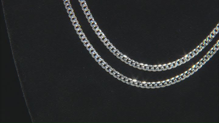 Sterling Silver 3.2mm Flat Curb 18 & 20 Inch Chain Set of 2 Video Thumbnail