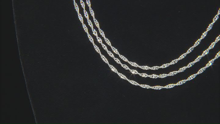 Sterling Silver 2mm Singapore 18, 20, & 22 Inch Chain Set of 3 Video Thumbnail