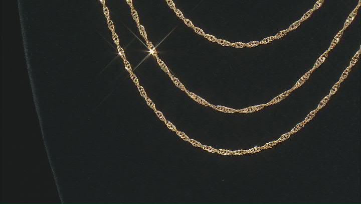 18k Yellow Gold Over Sterling Silver 2mm Singapore 18, 20, & 22 Inch Chain Set of 3 Video Thumbnail