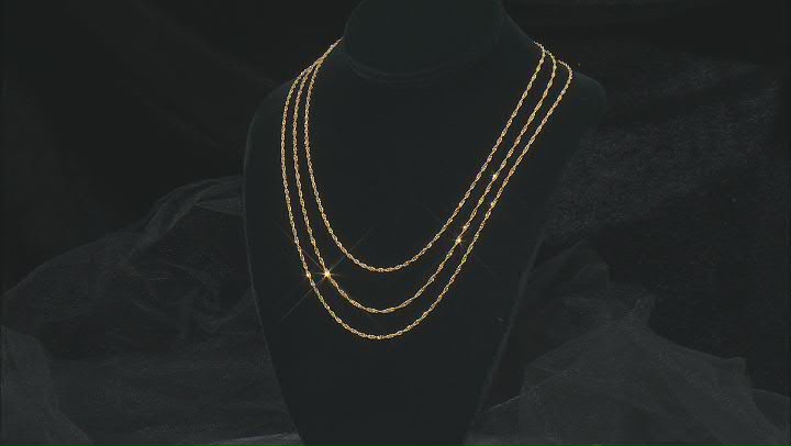 18k Yellow Gold Over Sterling Silver 2mm Singapore 18, 20, & 22 Inch Chain Set of 3 Video Thumbnail