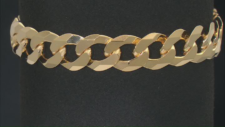 18k Yellow Gold Over Sterling Silver 10mm Flat Curb Link Bracelet Video Thumbnail