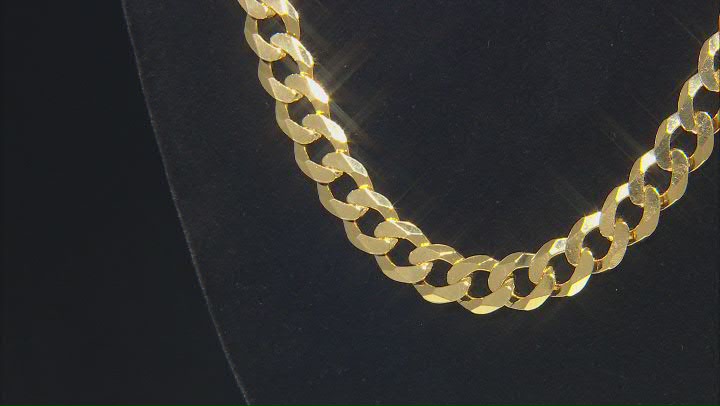 18k Yellow Gold Over Sterling Silver 10mm Flat Curb 22 Inch Chain Video Thumbnail
