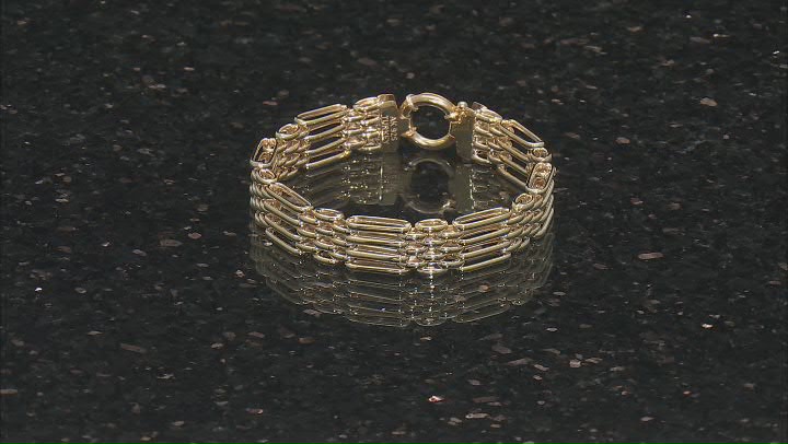 18k Yellow Gold Over Sterling Silver 12mm Figaro & Panther Link Bracelet Video Thumbnail