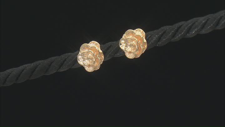 18k Yellow Gold Over Sterling Silver Rose & Leaf Stud Earring Set of 2 Video Thumbnail