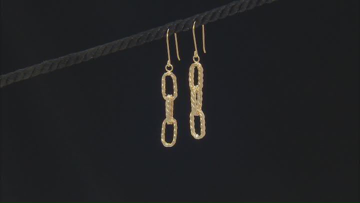 18k Yellow Gold Over Sterling Silver Twisted Paperclip Link Dangle Earrings Video Thumbnail