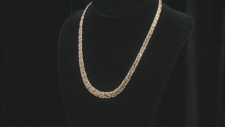 18k Yellow Gold Over Sterling Silver 9mm High Polished Graduated Byzantine 18 Inch Chain Video Thumbnail