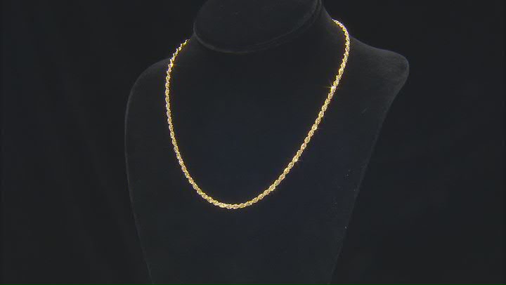 18k Yellow Gold Over Sterling Silver 3mm High Polished Rope Link Bracelet & 18 Inch Chain Set of 2 Video Thumbnail