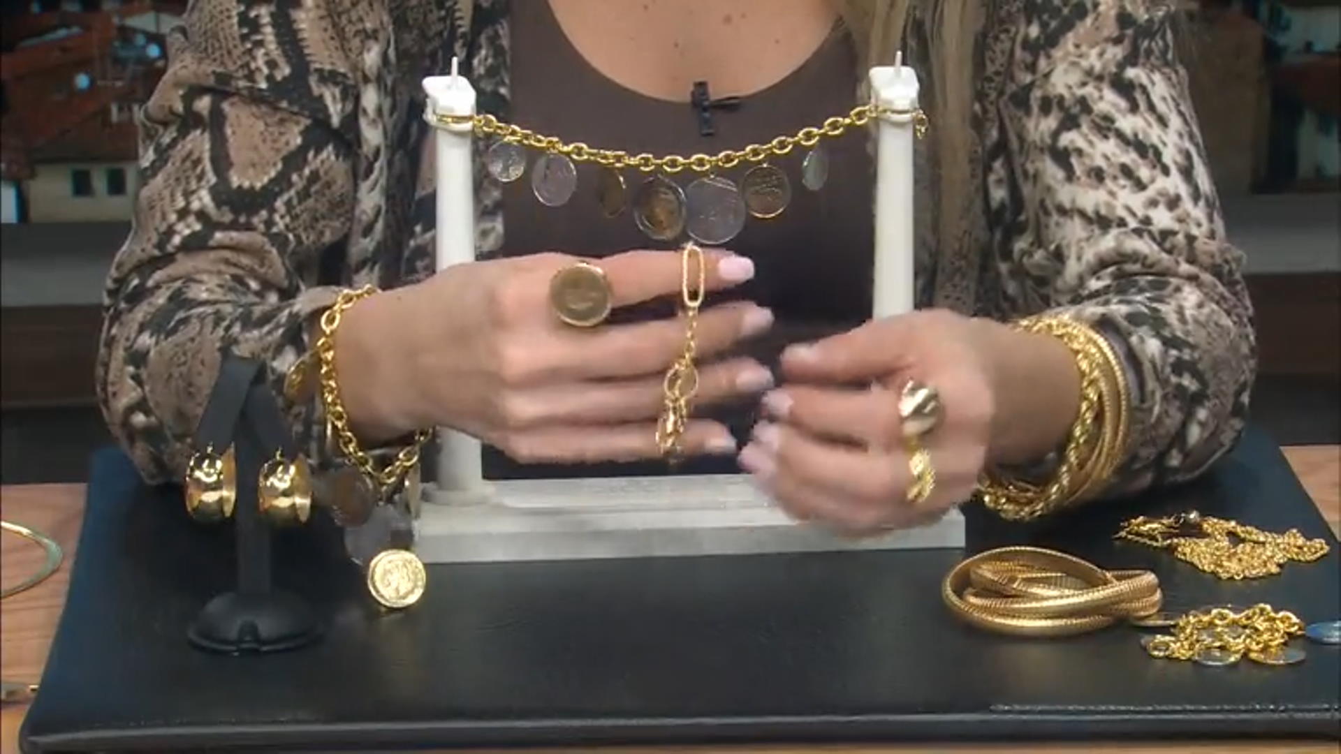 18k Yellow Gold Over Sterling Silver Paperclip Station Coin Toggle Bracelet Video Thumbnail