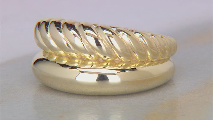 18k Yellow Gold Over Sterling Silver Textured & Polished Graduated Double Row Ring Video Thumbnail