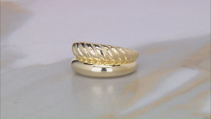 18k Yellow Gold Over Sterling Silver Textured & Polished Graduated Double Row Ring Video Thumbnail