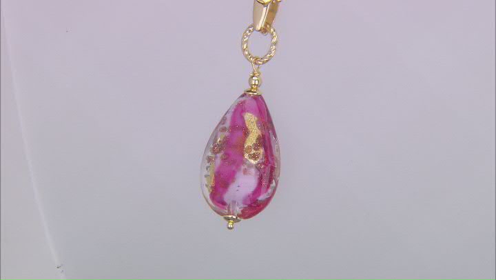 18k Yellow Gold Over Sterling Silver Murano Glass Teardrop Pendant With 18 Inch Bead Chain Video Thumbnail