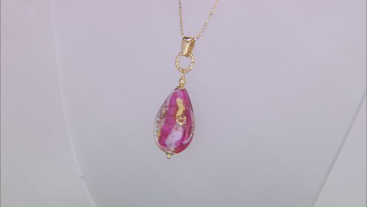 18k Yellow Gold Over Sterling Silver Murano Glass Teardrop Pendant With 18 Inch Bead Chain Video Thumbnail