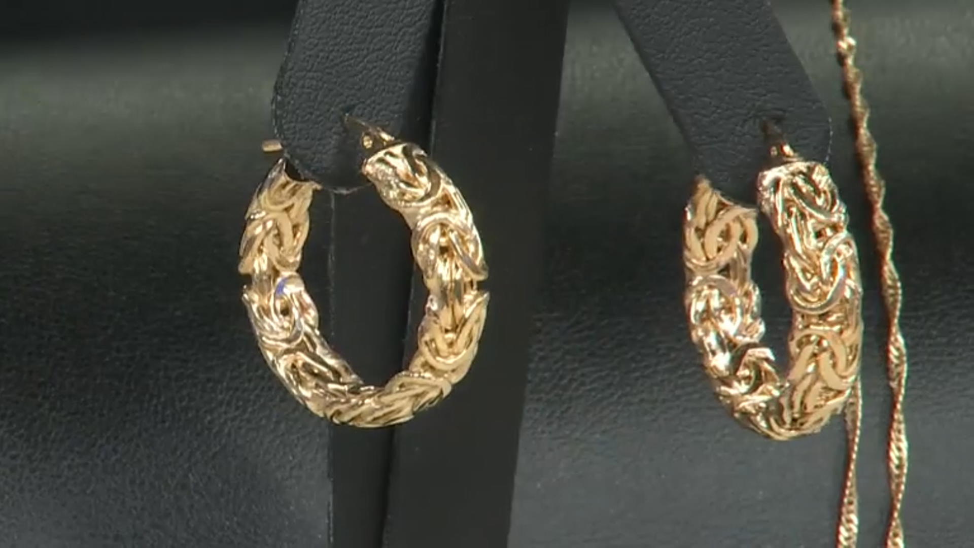 18K Gold Over Sterling Silver Byzantine Hoop Earrings Video Thumbnail
