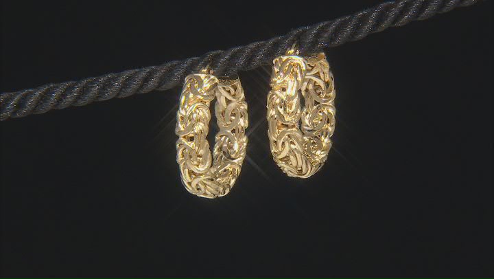 18K Gold Over Sterling Silver Byzantine Hoop Earrings Video Thumbnail
