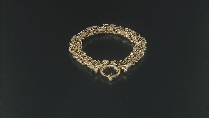 18K Yellow Gold Over Sterling Silver Black Onyx  12MM Byzantine 8 Inch Bracelet