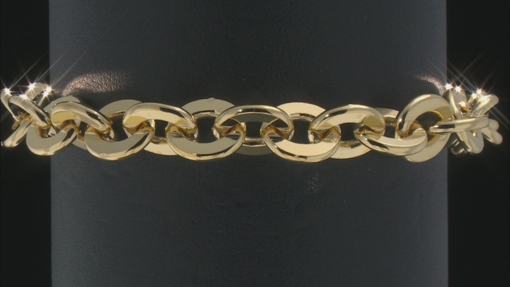 18K Yellow Gold Over Sterling Silver 9MM Rolo Link Bracelet Video Thumbnail