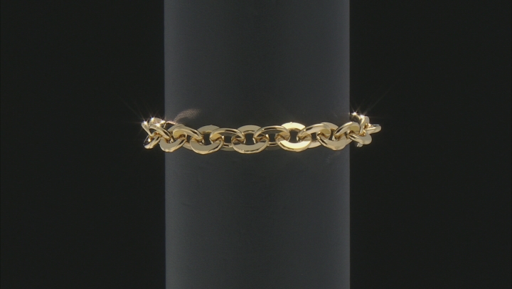 18K Yellow Gold Over Sterling Silver 9MM Rolo Link Bracelet Video Thumbnail