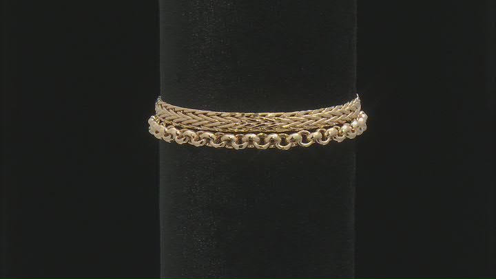 18K Yellow Gold Over Sterling Silver 5MM Set of 2 Rolo and Wheat Link Bracelets
