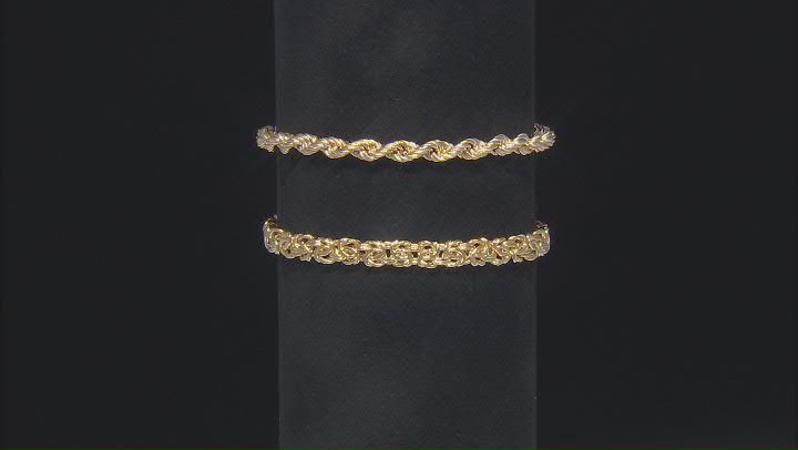 18K Yellow Gold Over Sterling Silver Set of 2 Byzantine and Rope Link Bracelets Video Thumbnail