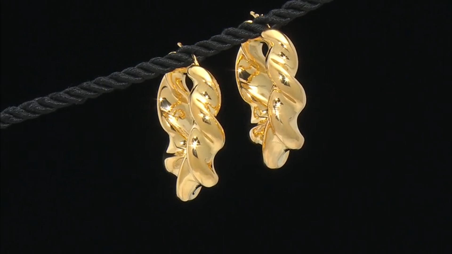 18K Yellow Gold Over Sterling Silver Twisted High Polished Earrings Video Thumbnail