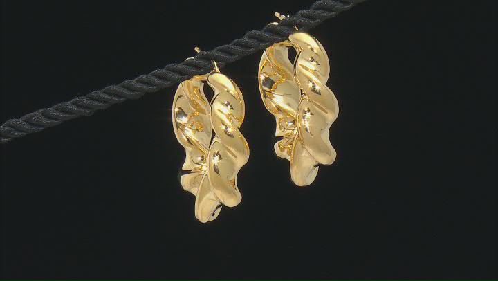 18K Yellow Gold Over Sterling Silver Twisted High Polished Earrings Video Thumbnail