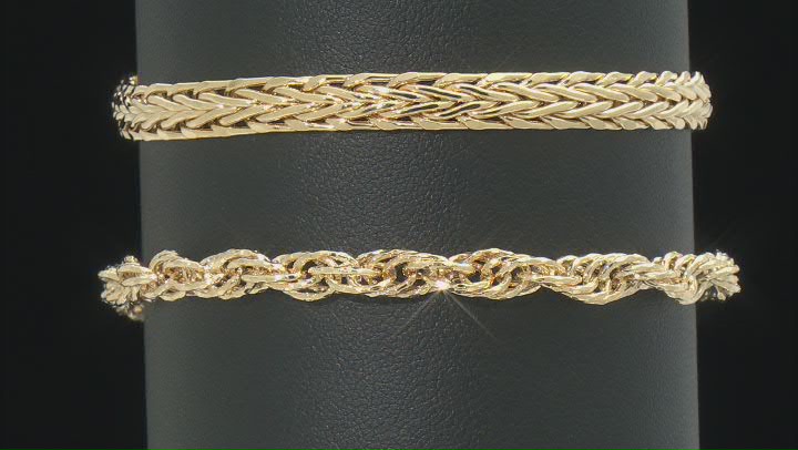 18K Yellow Gold Over Sterling Silver 5MM Singapore and Wheat Link Bracelets Set of 2 Video Thumbnail