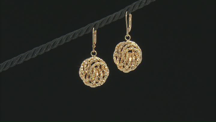 18K Yellow Gold Over Sterling Silver Diamond-Cut Rosetta Link Dangle Earrings Video Thumbnail