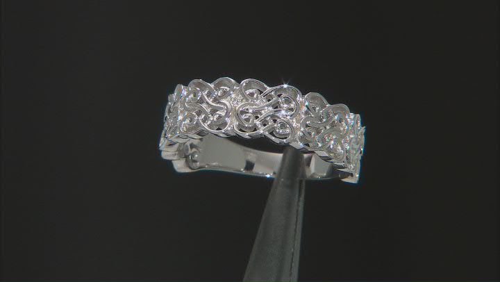 Rhodium Over Sterling Silver Heart Shaped Scroll Design Ring Video Thumbnail