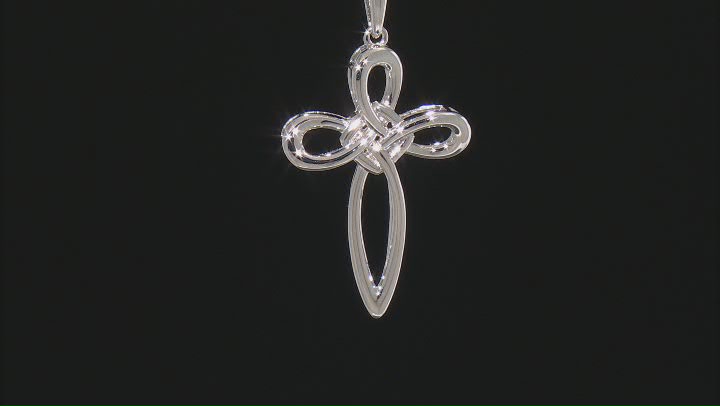 Rhodium Over Sterling Silver Swirl Cross Pendant with Diamond-Cut Singapore Chain