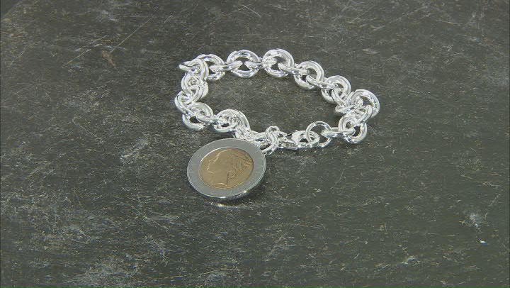 Sterling Silver Rolo Link Bracelet With Lire Coin Charm Video Thumbnail