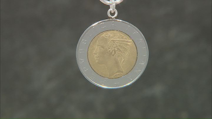 Sterling Silver Rolo Link Necklace With Lire Coin Pendant Video Thumbnail