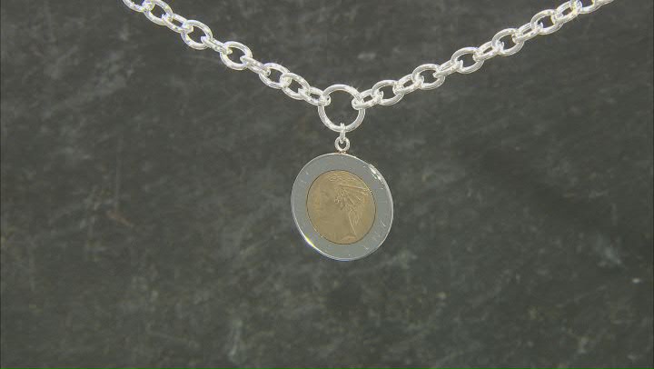 Sterling Silver Rolo Link Necklace With Lire Coin Pendant Video Thumbnail