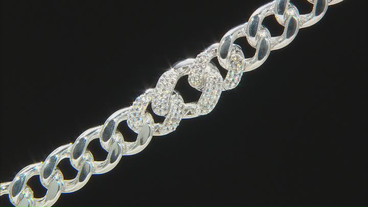 Sterling Silver With Cubic Zirconia 12mm Flattened Curb Link Bracelet Video Thumbnail