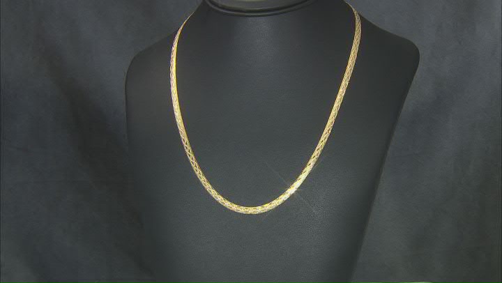 18k Yellow Gold Over Sterling Silver 4.3mm Herringbone With Design Chain Necklace Video Thumbnail