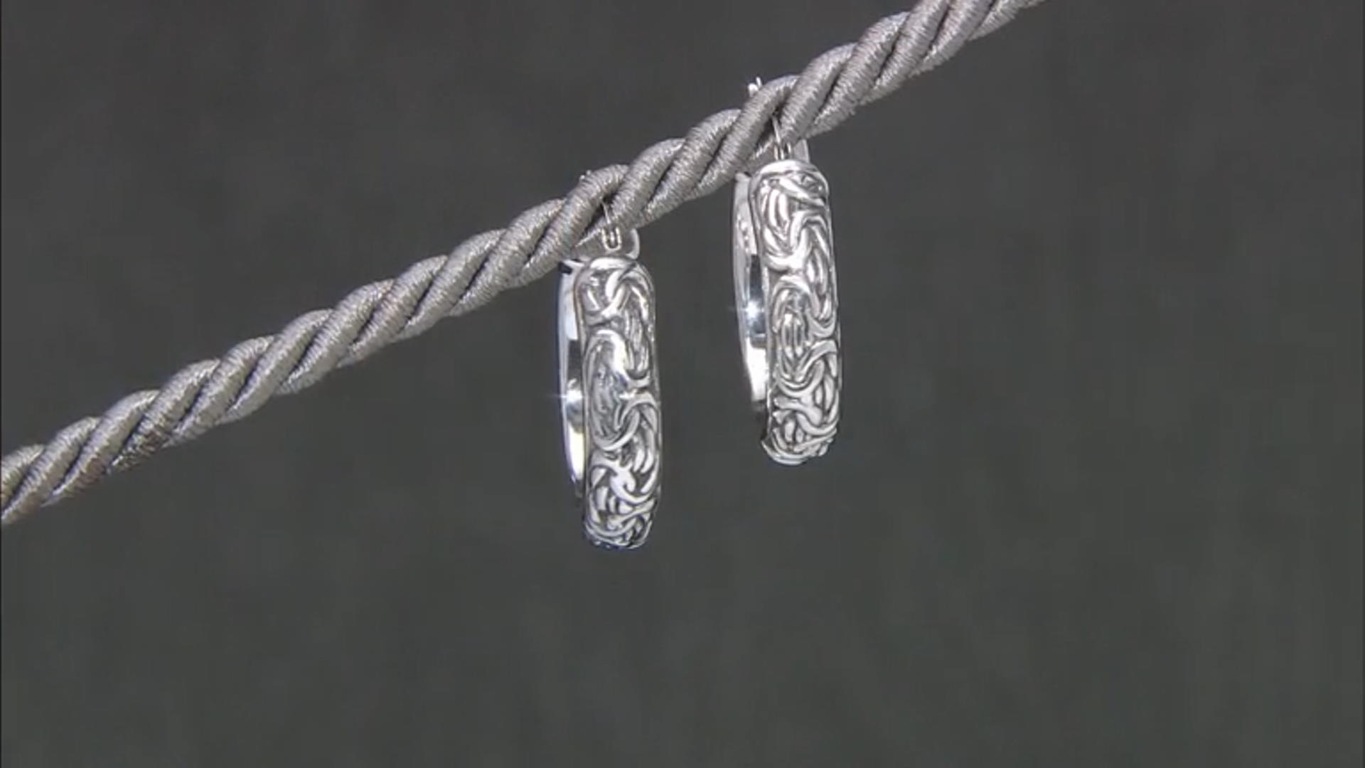 Oxidized Sterling Silver 6.8mm Byzantine Design Hoop Earrings Video Thumbnail