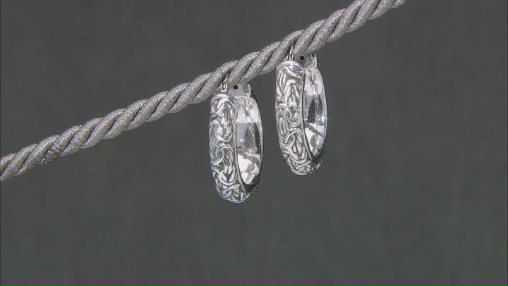 Oxidized Sterling Silver 6.8mm Byzantine Design Hoop Earrings Video Thumbnail