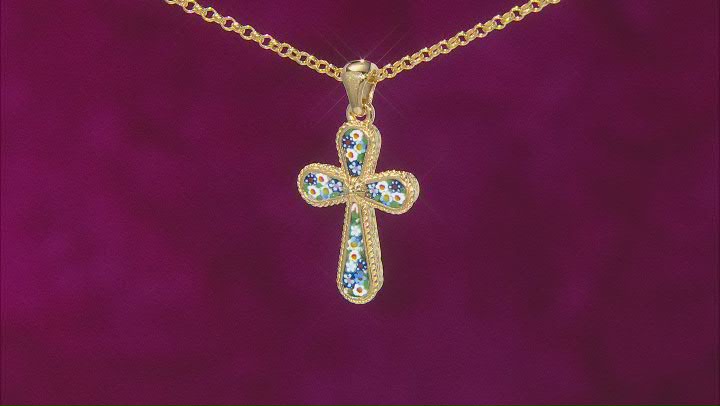 18k Yellow Gold Over Sterling Silver Mosaico Cross Pendant With Rolo Chain Video Thumbnail