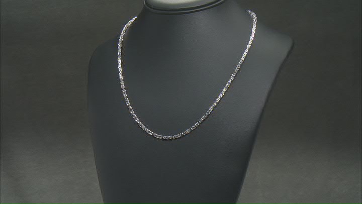 Rhodium Over Sterling Silver Diamond Cut Square Byzantine Link 18 Inch Chain Video Thumbnail