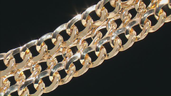 18K Yellow Gold Over Sterling Silver High Polished Three Row Curb Link Bracelet Video Thumbnail