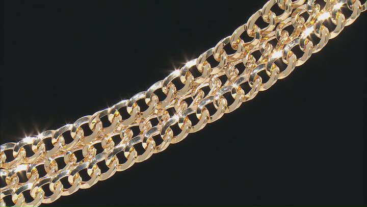 18K Yellow Gold Over Sterling Silver High Polished Three Row Curb Link Bracelet Video Thumbnail