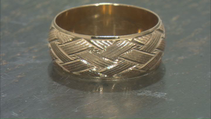 18K Yellow Gold Over Sterling Silver Basket Weave Diamond Cut Band Ring Video Thumbnail